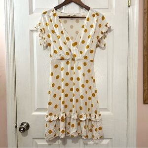 Monteau Anthropologie Sundress Linen Blend Orange Cream Polka Dot Size XS
